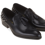 Classic Minimalist Tassel Loafer in grain leather Spike Loafers - Black in genuine leather metal