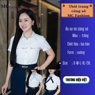 Mcfashion women's white office shirt, straight form, soft, elegant, wrinkle-free silk AB 130