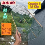 {Combo of 3 pieces } Improved folding hook - 4-ring fishing hook - size 32 x 52cm, mesh surface 2.5 
