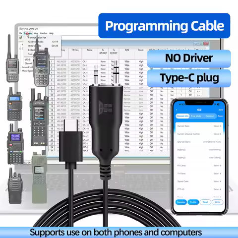 ABBREE Walkie Talkie Programming Cable Phone APP Programming Compatible With Baofeng UV-5R 5RM K5 PL