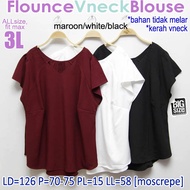Ld 126, FLOUNCE V NECK BLOUSE 3L, WOMEN'S JUMBO TOP, WOMEN'S BIGSIZE BLOUSE, MOSCREPE MATERIAL
