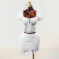 White Summer Elegant Vacation Holiday Women's YK2 Square-Neck Openwork Embroidered Lace Patchwork Br