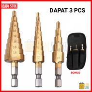 MATA BOR 3 PCS Step drill dril HSS mata bor besi kerucut pagoda Cone drill hole saw multi SET- 3 PCS