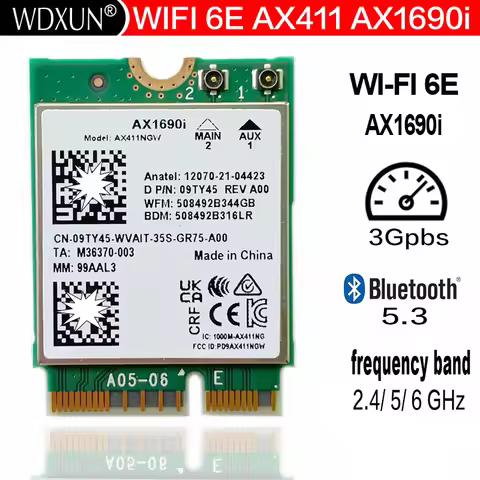 Wi-Fi 6E AX411 AX411NGW AX1690i WIFI 6E Speed 2.4 Gbps 802.11ax 2.46GHz 56GHz 6GHz Bluetooth 5.3 BT5