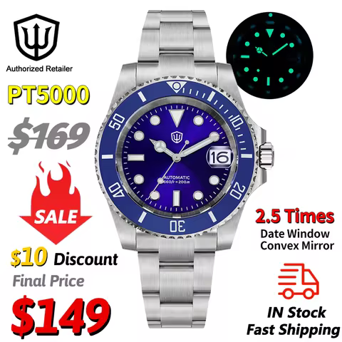 Watchdives WD5512 Mechanical Watches PT5000 Automatic Movement Sapphire Crystal 20Bar Waterproof Lum