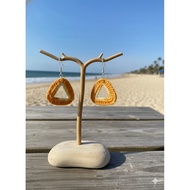 crochet 2 tone orange/cream triangle earring