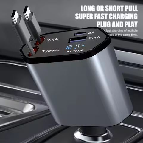 Retractable Car Charger, 100W Super Fast Charger, Car Phone Charger, 4 IN 1 Car Charger with Retract