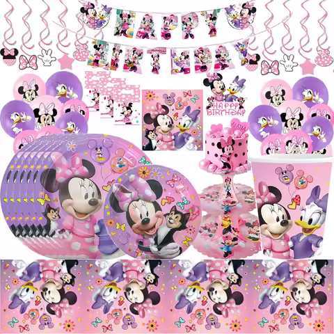 Minnie Daisy Duck Birthday Party Decorations Donald Duck Cup Plate Banner Cake Topper Balloon For Ki