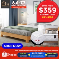 [3S  FURNITURE] Solid Rubber Wood Japanese Tatami Style Queen/Single Size Bed Frame with Mattress  (1Yr Local Warranty)