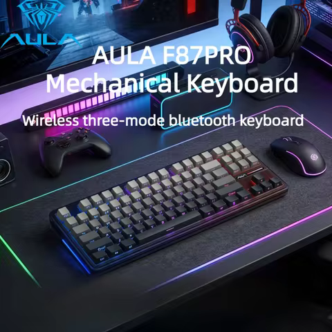 AULA F87 Pro Mechanical Keyboard 2.4g/Usb/Bluetooth Tri Mode Wireless 87 Key Rgb Pbt Gasket 5 Layer 
