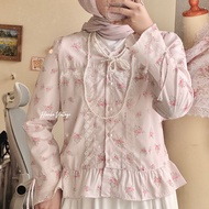Himeka Vintage - Nancy Blouse - Coquette Vintage Blouse - Pink Floral Blouse - Special Pattern