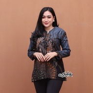 Blouse Batik Wanita Modern Kombinasi Kerja Kekinian