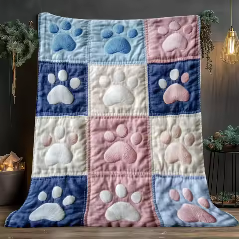 Pastel Paw Flannel Throw, Soft Multicolor Pet Print, All Season Lightweight Blanket, Playful Home De