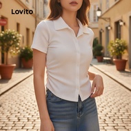 Lovito Baju Kasual Berkerut Butang Musim Panas/Musim Bunga untuk Wanita L128ED445 Lovito Hate Taakar