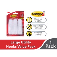 3M Command Wall Mounted Large Utility Hooks - Damage Free Removable w/ Strong Adhesive (Holds up to 2.2kg) [3 pcs/pck]