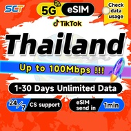 SCT Thailand eSIM 5G 1-10Days Unlimited Data eSIM Thailand SIM Card DTAC
