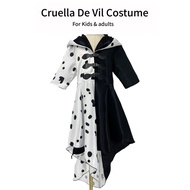 Cruella De Vil Costume |   101 Dalmatians Black White Dress Halloween Stage Performance Outfit for K