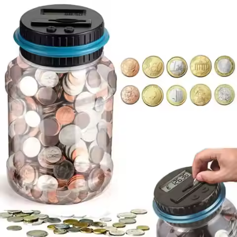 1.8L Coin Bucket Money Bank Large Capacity Transparent Saving Jar US Dollar Euro Pound Saving Jar Sm
