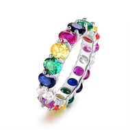 Created-Gemstone Eternity Ring For Women 18K White Gold Plated Oval Cut Created Gemstone Eternity We