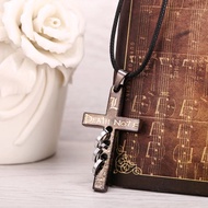 Kalung Salib Death Note Tali Hitam / Bisa Untuk Pria & Wanita Stainless Steel Anti Karat / DeathNote
