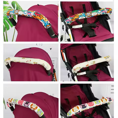 2pcs Cartoon Owlet Cotton Canvas Baby Stroller Armrest Handle Cover Protective Cover Pram Carriage B
