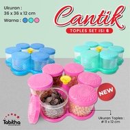 Tabitha Candy Beautiful Thick Plastic Jar Set of 3 4 5 6 Trays + Jar for Snacks, Dry Cakes, Candy, S