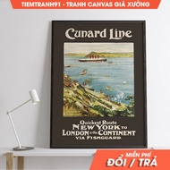 Wall painting, Vintage Cunard Line Poster Travel Art Mid Century Wall Decor, comes with hanging nail