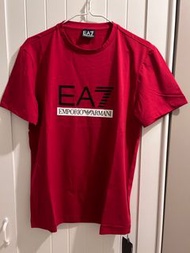 阿瑪尼/EMPORIO ARMANI 字母印花圓領短袖T恤 紅色