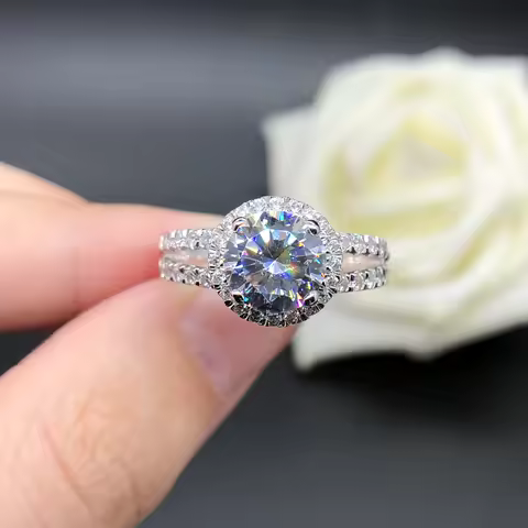 Test Positive Brilliant 2Ct 8.0mm Round Cut D VVS1 Moissanite Rings Solid 18K White Gold Women AU750