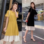 S-2XL Women Short Sleeve Lace Up Patchwork TShirt Dress