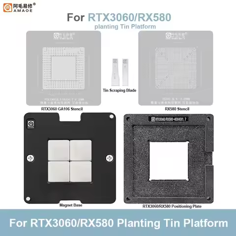 Amaoe RTX3060 RX580 BGA Reballing Stencil Kit for GPU Graphics Card Chip Repair Steel Mesh Tin Plant