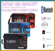 KUKU XBASS AM-361UBT Rechargeable Portable Radio FM/AM/SW 3 BAND RADIO WITH AUX/BT/USB/TF CARD SLOT FUNCTION