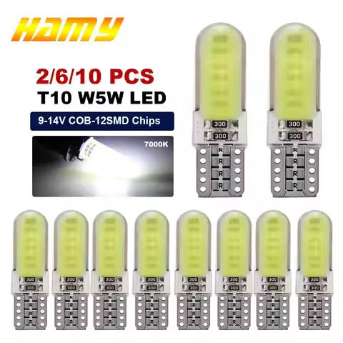 2/6/10 PCS T10 W5W LED Bulbs Car Signal Lights COB 12V 7000K White Interior Dome Reading Wedge Side 