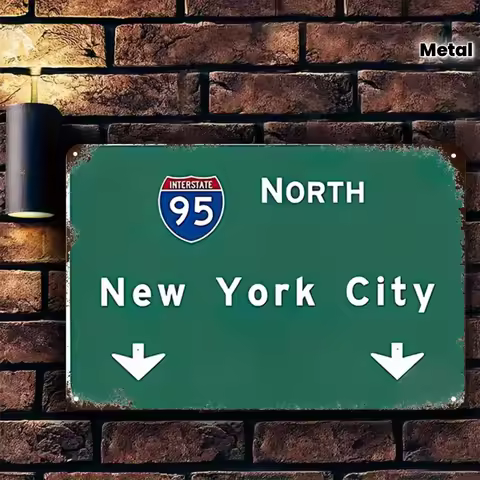 Vintage I-95 North New York City Metal Road Sign Wall Decor