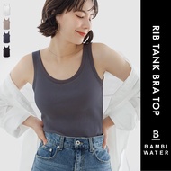 JAPAN PATENTED 24HRS Bra Padded Rib Tank Top ｜ Anti-Sagging Push up Breathable Fit Sleep BAMBI WATER