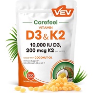 VEVCorefeelVitaminD3K210,000IU,200mcgMK-7,300CoconutOilSoftgels,2in1VitaminsD&K(IncludeMK7),EasytoSw