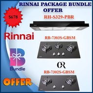 RINNAI RB-7303S-GBSM 3 Burner Built-In Hob RB-7302S-GBS HOB RH-S329-PBR-T HOOD PACKAGE DEAL