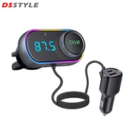 DSstyles เครื่องส่งสัญญาณ FM แบบไร้สายสำหรับรถยนต์ QC3.0 USB PD เครื่องชาร์จไวเครื่องเล่น MP3ชุดแฮนด์ฟรีอะแดปเตอร์ช่องรับสัญญาณเสียงวิทยุ