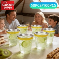 9OZ 100PCS 200PCS Plastic Disposable Cups Gold Rim For Family Party Birthday Drinking Wine 270ML Cup