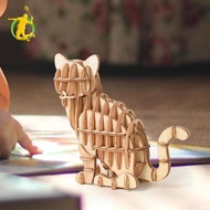 [Asiyy] Puzzle Toy Pet Animal Sensory Toy Hand Eye Coordination Wooden 3D Cat Puzzle