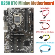 (OMAI) B250 BTC Miner Motherboard with SATA Serial Port Cable+SATA 15Pin To 6Pin Cable+SATA+Switch C