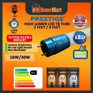 PRESTIGE Super Bright LED T8 Tube 18W 2FT/ 30W 4FT (6500K) (SIRIM) (1 Year Warranty)
