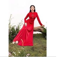 Modern high-end red silk ao dai for bride and groom, wedding ao dai, engagement ao dai, luxurious ne