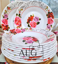 1/2 LUSIN PIRING MAKAN MELAMIN TEBAL MOTIF BUNGA BIRU