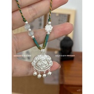 Smart New Chinese Style Women's Lotus Handwoven Pure Silver Peace Lock Birthday Gift Pure Silver Nec