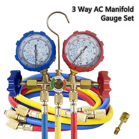 R32 R410a R-404A R-134a Refrigerant Manifold Gauge Set HVAC A/C Refrigeration Charging Service with 