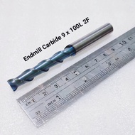 Endmill Carbide 9 mm 2F Long 100L Shank 10 mm Bekas Mulus