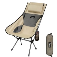 DesertFox Outdoor Chair Foldable with Pillow Ultra Lightweight [Proprietary Cup Holder] [Load Capacity 150kg] Camping Chair Compact Chair High Back Chair with Storage Bag for Fishing Hiking Portable Convenient 0066 (Cream WB)