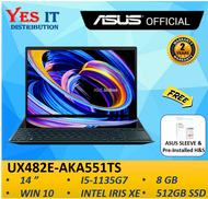 Asus ZenBook Duo 14 UX482E-AKA551TS 14'' FHD Touch Laptop Celestial Blue ( i5-1135G7, 8GB, 512GB SSD, Intel, W10, HS, 2YW ) FREE SLEEVE