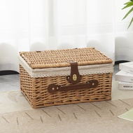 Liu Rui Xuan กล่องเก็บของทอจากไม้ไผ่สีพื้น กล่องเก็บเสื้อผ้า กล่องเก็บของสำหรับโต๊ะทำงาน กล่องเก็บขอ